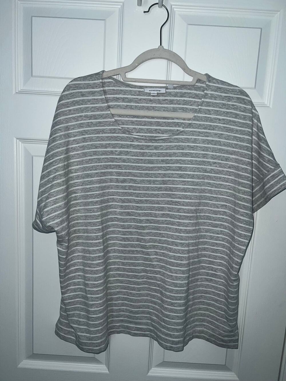 Chico's 3 xl gray stripped scoop neck tshirt short sleeve dolman top